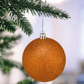 Relaxdays Weihnachtskugeln 110er Set, Kunststoff, Weihnachtsbaumdeko mit Kugeln & Lametta, Christbaumschmuck, orange