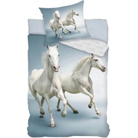 Kinderbettwäsche Bettwäsche Set weißes Pferd Schimmel 2 tlg. 135x200 cm (80x80 cm), BrandMac