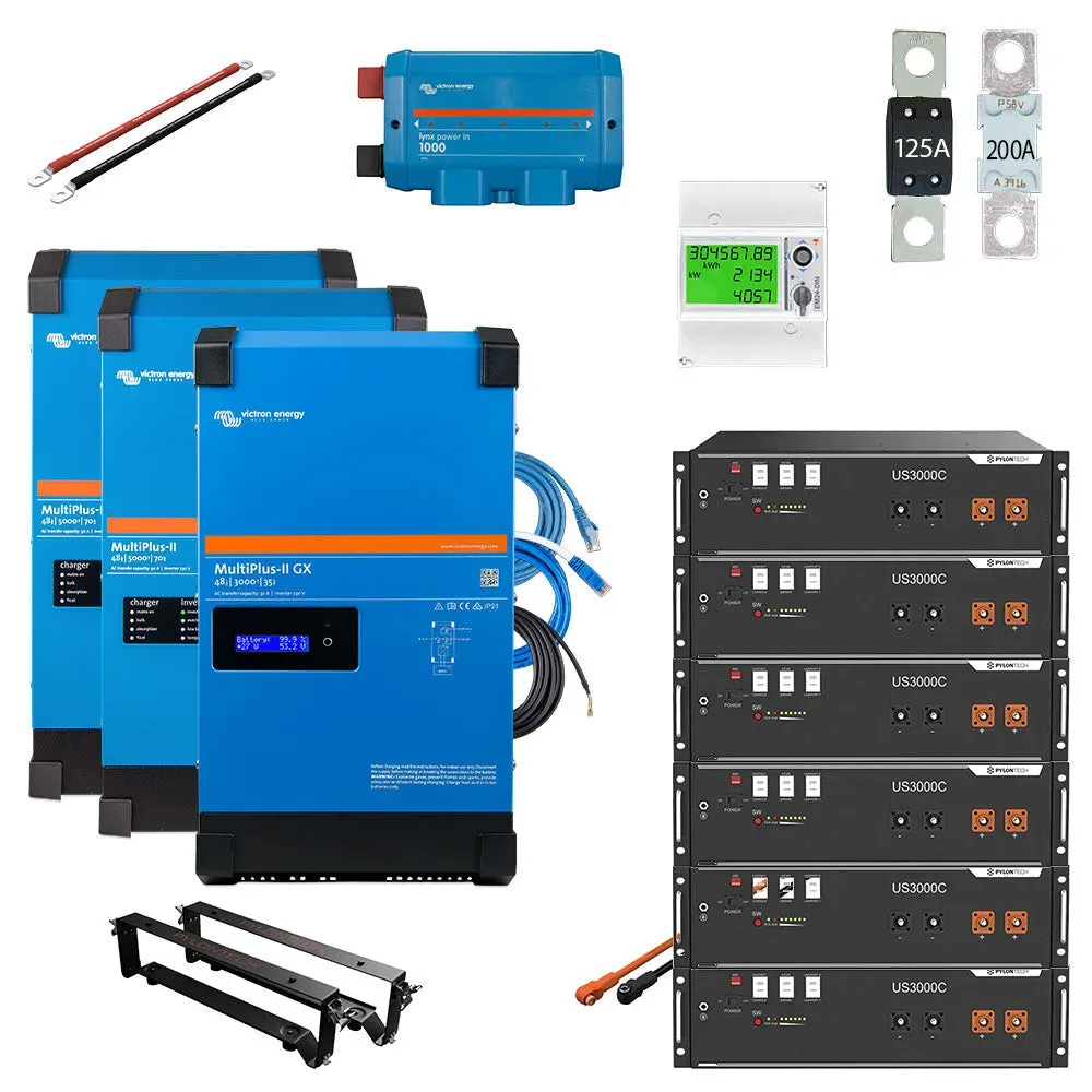 HUSATECH PowerSet 3 Phasig mit Victron MultiPlus-II 48/5000/70-50 GX und 21,3 kWh Pylontech US3000C Speicher