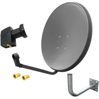 60cm HD Sat Anlage Twin LNB + Wandhalter 25 cm + 2 F-Stecker Digital 2 Teilnehmer Antenne grau UHD 4K