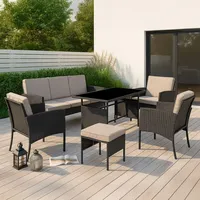 FCH Gartenmöbel-Set,Polyrattan Lounge Set,Gartenlounge-Set - Sofa, Tisch, Hocker & Kissen - Schwarz