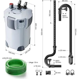Wiltec SunSun HW-404B Aquarium Außenfilter 2000 L/h 4 Stufen mit 9 W UV-Lampe, Filtermedien