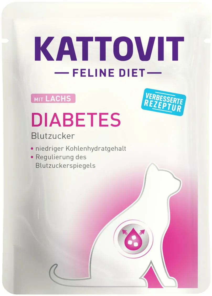 KATTOVIT Feline Diet Diabetes/Gewicht 85g Beutel Katzennassfutter Diätnahrung Sparpaket 48 x 85 Gramm Lachs Diabetes