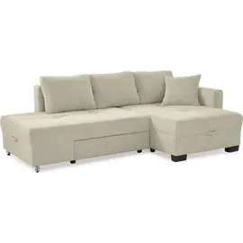 luma-home Ecksofa Schwenkfunktion Doppelbett, Schlafcouch Bettkasten, Cordbezug Beige Grau / 15215 - Beige/Grau