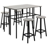 Homcom Bartisch-Set mit 4 Stühlen Hocker Bartisch Set Esszimmergruppe Sitzgruppe im Industrial Design Barhocker-Set für Wohnzimmer Esszimmer Spanholz Stahl Grau+Schwarz