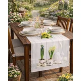 KAMACA Tischläufer Frühling Ostern Blumen Hasen Dekor Osterhasen Ostereier Bunt Waschbar Fleckschutz Küche Esstisch Tisch Dekoration (40x160 Osterzeit)