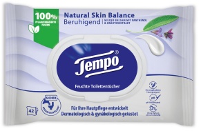 Tempo Natural Skin Balance - Beruhigend feuchte Toilettentücher, Feuchttücher mit Panthenol und Kräuterextrakten für besonders empfindliche Haut, 1 Packung = 42 Tücher