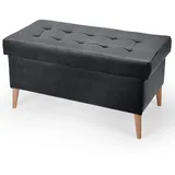MG Design Samt Sitzbank in Grau 45 x 90 cm mit Stauraum – Gepolsterte Polsterbank mit Holzbeinen für Schlafzimmer, Wohnzimmer oder Flur