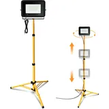 Jiubiaz Baustrahler LED mit Stativ, 20W Arbeitsstrahler 1700LM Bauscheinwerfer 6000K Kaltweiß, Höhenverstellbar Stativ und 1m Kabel, IP66 Wasserdicht Baulampe Schuppen (kein Stecker)