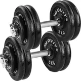 MOVIT® Kurzhantel PRO Set, Gusseisen Hantel, 2x 25kg, Stange 30mm Standardnorm, Griff gerändelt, Sternverschlüsse, Hantel Set Kurzhantelset Gewichte