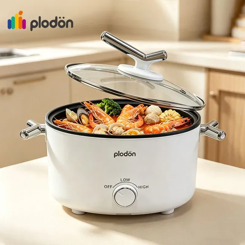 Plodon Elektrischer Hotpot 2,0L, tragbarer multifunktionaler Antihaftkochtopf, 1000 W, Schnell-Nudeln, Elektrotopf, Wokpfanne, Slow Cooker, für Steak, Ei, Ramen, Haferbrei-Suppe, mit Dual-Power-Regelung