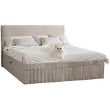 kaiser möbel Boxspringbett mit bettkasten und topper TRENTO, ohne Bein stoff Plüsch Cord 140x200 cm Beige Textil, H2, Höhe ca. 20 cm, Schlafzimmer, Betten, Boxspringbetten