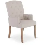 Esszimmerstuhl, Chesterfield-Design, Beige, Beine Holz, Polsterstuhl, eleganter Armlehnen-Stuhl, Belastbarkeit 110 kg, Raburg Victoria