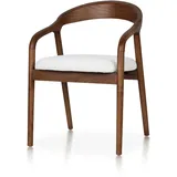 Kosmi Stuhl im skandinavischen Stil aus Holz mit Sitzfläche aus meliertem Stoff – Eleganz und Komfort (Walnuss + beiger Stoff)