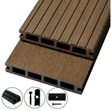 Woodstore24 Terrassendielen WoodoRhodos WPC Diele für Terrasse und Balkon mit Clipsystem, (Bodenbelag Komplettset mit Unterkonstruktion, Clip-Befestigung, 2,4m L x 12cm B x 2cm Stärke, in grau, anthrazit oder braun), Holzoptik, Klicksystem, Außenbereich, Gastronomie geeignet, wetterfest braun