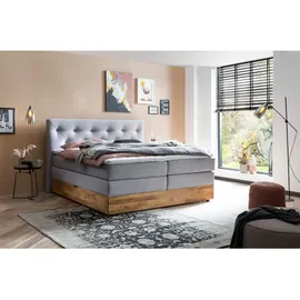 Belanoti Boxspringbett Hellgrau Textil, Echtholz,Eiche, 7-Zonen 180x200 cm, Schlafzimmer, Betten, Boxspringbetten