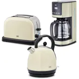 KHG Frühstücksset 3-teilig Kessel-Wasserkocher, Toaster & Kaffeemaschine, Creme Beige Retro American Diner, Kapazität 1,7 L, 2 Toastscheiben, 12 Tassen Kaffee, Kalkfilter, 6 Röststufen, LCD-Display