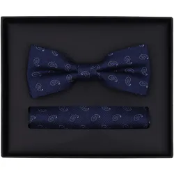 Fliege VENTI "VENTI Set aus Fliege und Einstecktuch gemustert", Herren, blau (graues dunkelblau), 100% Seide, Fliegen