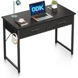 luxuskollektion ODK Schreibtisch mit 2 Schubladen und Kopfhörer Halter, Schwarz 100x40x78.7cm