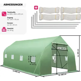 Tectake Foliengewächshaus Kunststoff Grün 18 m2