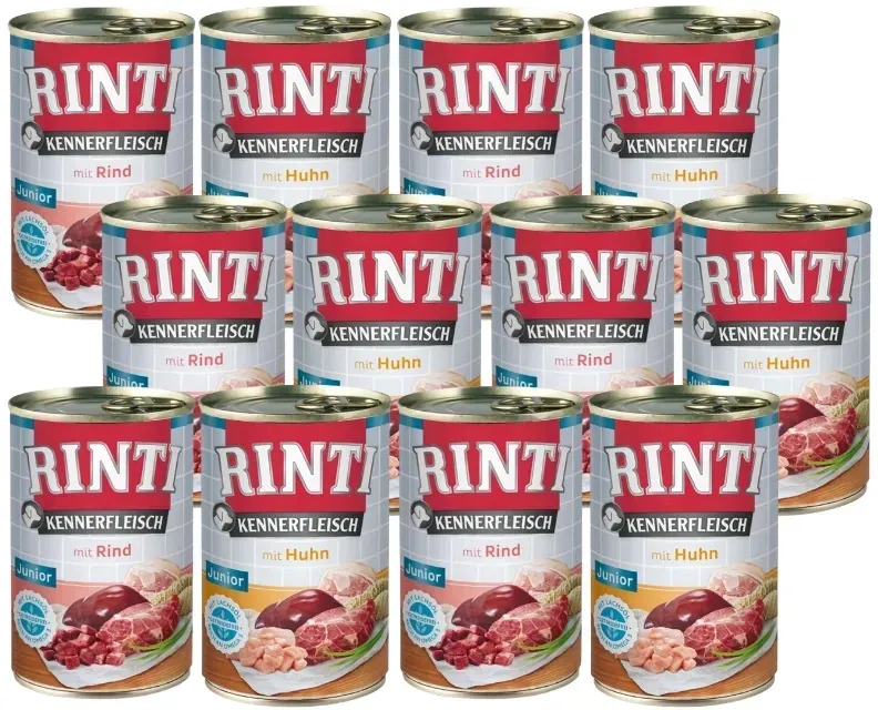 Rinti Kennerfleisch Junior Rind Nassfutter für Hunde MIX 12x400g (Rabatt für Stammkunden 3%)