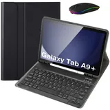 HLTOOP Tastatur Hülle für Samsung Galaxy Tab A9 Plus/A9+ 5G 11 Zoll (SM-X210/X216/X218), Abnehmbare Bluetooth-Tastatur, Stifthalter, Dual-Mode-Maus,Schwarz
