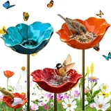 Blumen Gartenstecker VogelträNke, 2026 Neu Bienen TräNke Blume, 2/3 Stück VogelträNke Metall Futterstation Vögel Gartenstecker, Bienentränken Blume für Den Garten (3 Stück-A)