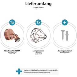 ledscom.de Wandleuchte RETRA, Schalter, bronze matt, rund, E27 Fassung, Käfig-Schirm, bronze