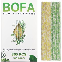 300 Stück Einweg Gelber und Grüne Papier Trinkhalme, Hawaii Tropischen Palmenblätter Papier Strohhalme für Luau Party Cocktail Dekorationen, 19,7cm