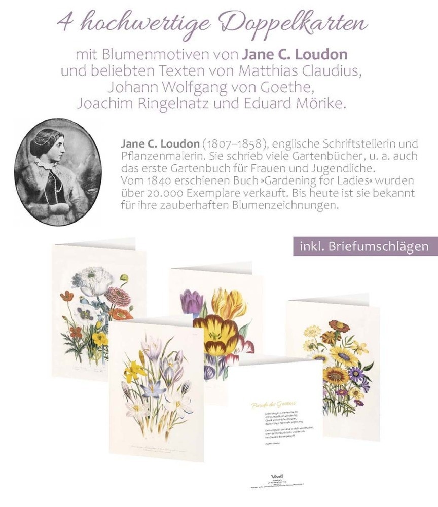 4Er-Set Doppelkarten »Blumengrüße« Mit Motiven Von Jane C. Loudon