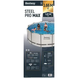 BESTWAY Steel Pro Max Frame Pool Set 366 x 122 cm lichtgrau inkl. Filterpumpe