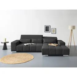 Ecksofa COTTA "Orion L-Form", schwarz, B:307cm H:73cm T:186cm, 100% Polyester, Sofas, mit Kopfteilverstellung & 3 Nierenkissen