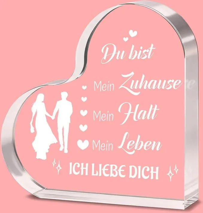 Alphynix deutsche Herz-Plakette, 1 Stück, „Du bist mein Zuhause, mein Halt, mein Leben. ICH LIEBE DICH“, Kristall-Geschenk mit Paar-Silhouette, romantisches Jubiläumsgeschenk