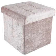 Intirilife Faltbarer Sitzhocker 30x30x30 cm in Samt Rosé - Sitzwürfel mit Stauraum und Deckel mit Samtbezug