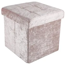 Intirilife Faltbarer Sitzhocker 30x30x30 cm in Samt Rosé - Sitzwürfel mit Stauraum und Deckel mit Samtbezug