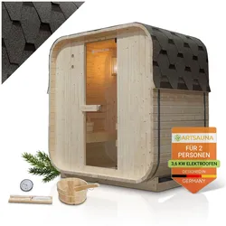 Artsauna Fasssauna Nolvik M - 2 Personen, mit 3,6 kW Ofen & Zubehör für Garten, Cube Design
