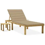 vidaXL Garten-Sonnenliege mit Tisch und Auflage Kiefer Imprägniert Beige