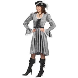 Metamorph Kostüm Graue Piratin Kostüm, Opulentes Piratenkleid aus grauem Samtstoff grau 44-46