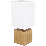 GLOBO LED Tischlampe dimmbar mit Fernbedienung Holzleuchte Nachttischlampe Tischleuchte Wohnzimmer Leselampe Textil weiß, RGB Farbwechsel, 4,8W 470lm warmweiß, LxBxH 12x12x30 cm