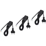 Meister Craft Euro-Zuleitung mit Schalter - 2 Meter - schwarz - 3 Stück im praktischen Set - Kunststoffleitung H03VVH2-F2X0,75 - 2 Adern - IP20 / Anschlussleitung mit Euro-Stecker / Anschlusskabel / 7442570