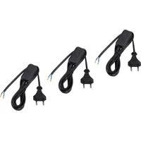 Meister Craft Euro-Zuleitung mit Schalter - 2 Meter - schwarz - 3 Stück im praktischen Set - Kunststoffleitung H03VVH2-F2X0,75 - 2 Adern - IP20 / Anschlussleitung mit Euro-Stecker / Anschlusskabel / 7442570
