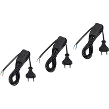Meister Craft Euro-Zuleitung mit Schalter - 2 Meter - schwarz - 3 Stück im praktischen Set - Kunststoffleitung H03VVH2-F2X0,75 - 2 Adern - IP20 / Anschlussleitung mit Euro-Stecker / Anschlusskabel / 7442570