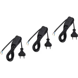 Meister Craft Euro-Zuleitung mit Schalter - 2 Meter - schwarz - 3 Stück im praktischen Set - Kunststoffleitung H03VVH2-F2X0,75 - 2 Adern - IP20 / Anschlussleitung mit Euro-Stecker / Anschlusskabel / 7442570