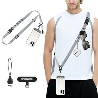 MoKo Universal Phone Lanyard, Nylon Verstellbarer Handy-Crossbody-Gurt Abnehmbare Frauen & Männer Handy-Lanyards um den Hals mit Patches für iPhone, die meisten Smartphones, Dunkel Grau