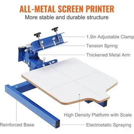 Vevor Siebdruckpresse T-Shirt Siebdruckmaschine 1 Farbe 1 Station, T-Shirtpresse, Hitzepresse Transferpresse Diy Ausrüstung Drucker, Textildruck