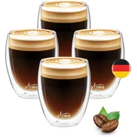 Doppelwandige Kaffeegläser – Thermoglas Doppelwandig für Heiße Getränke – Ideal als Cappuccino Gläser, Latte Macchiato Gläser, Espresso Tassen und Teegläser Doppelwandig (350ml)