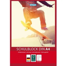 Stylex Schulblock, Lineatur 28, DIN A4, 50 Blatt, gelocht, kariert