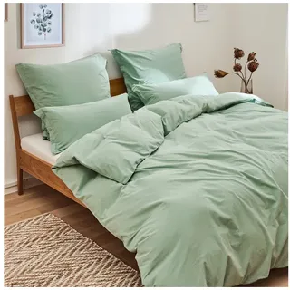 Blumtal Bettwäsche Bettwäsche aus 100% Baumwolle mit Kissenbezug, Oeko-TEX zertifizierte Bettwäsche in Leinen Optik grün