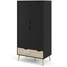 VCM ebuy24 Olon Kleiderschrank 2 Türen 2 Schubladen Mattschwarz Eiche Dekor