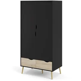 VCM ebuy24 Olon Kleiderschrank 2 Türen 2 Schubladen Mattschwarz Eiche Dekor